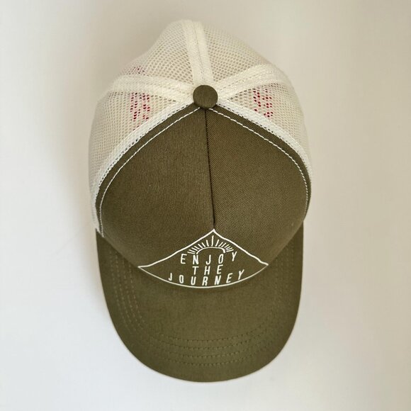 Vintage Enjoy The Journey Billabong Trucker Hat Olive Green Beige Cap Snap Back - Picture 3 of 10